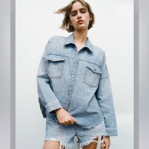 Zara Speckled Blue Denim Jacket
